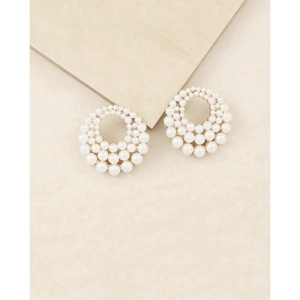 Ettika Blushing Pearl Earrings Round Circular Shape- 18k Gold Plated (BRAND NEW)